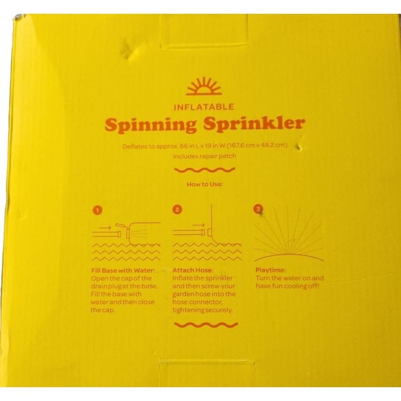 Sun Squad Inflatable Spinning Sprinkler, 5'5" L, 17.5" W, 11.5"H, w/ Repair Kit - Picture 4 of 6